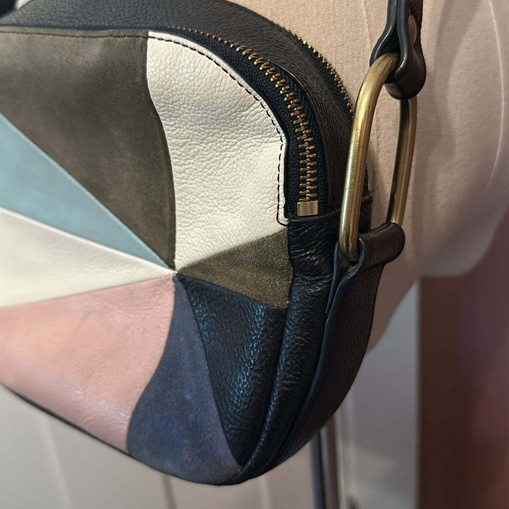 Fossil Elle light patchwork navy blue multicolored zipper crossbody purse - Picture 5 of 15